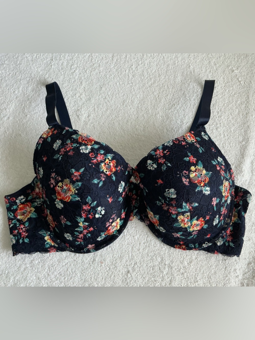 Ashley Stewart Black Floral Lace Underwire Bra with Multicolor Flowers